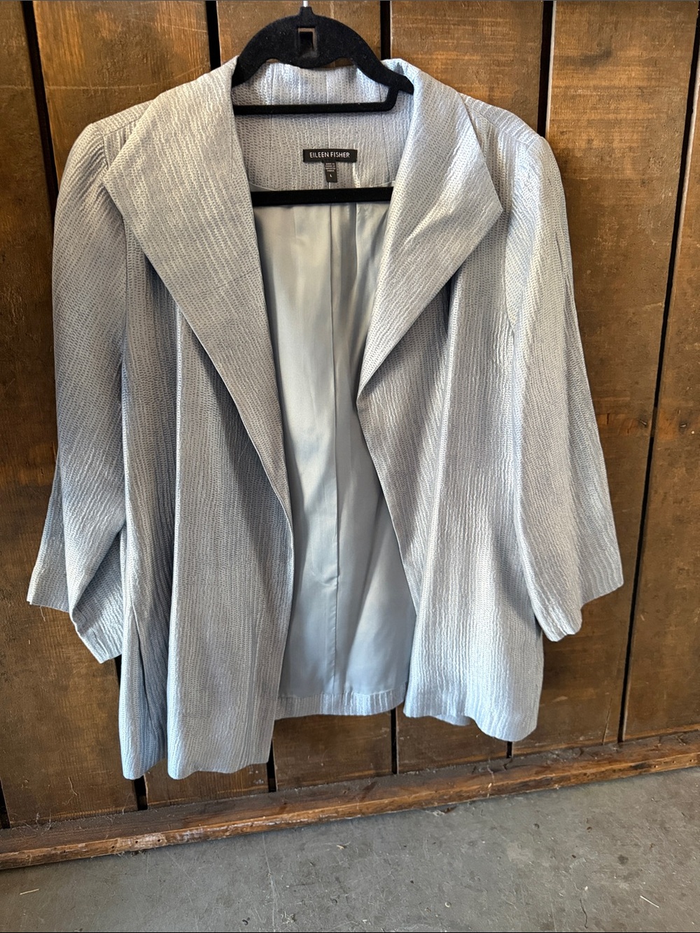 Eileen Fisher Pale Blue Textured Open Blazer